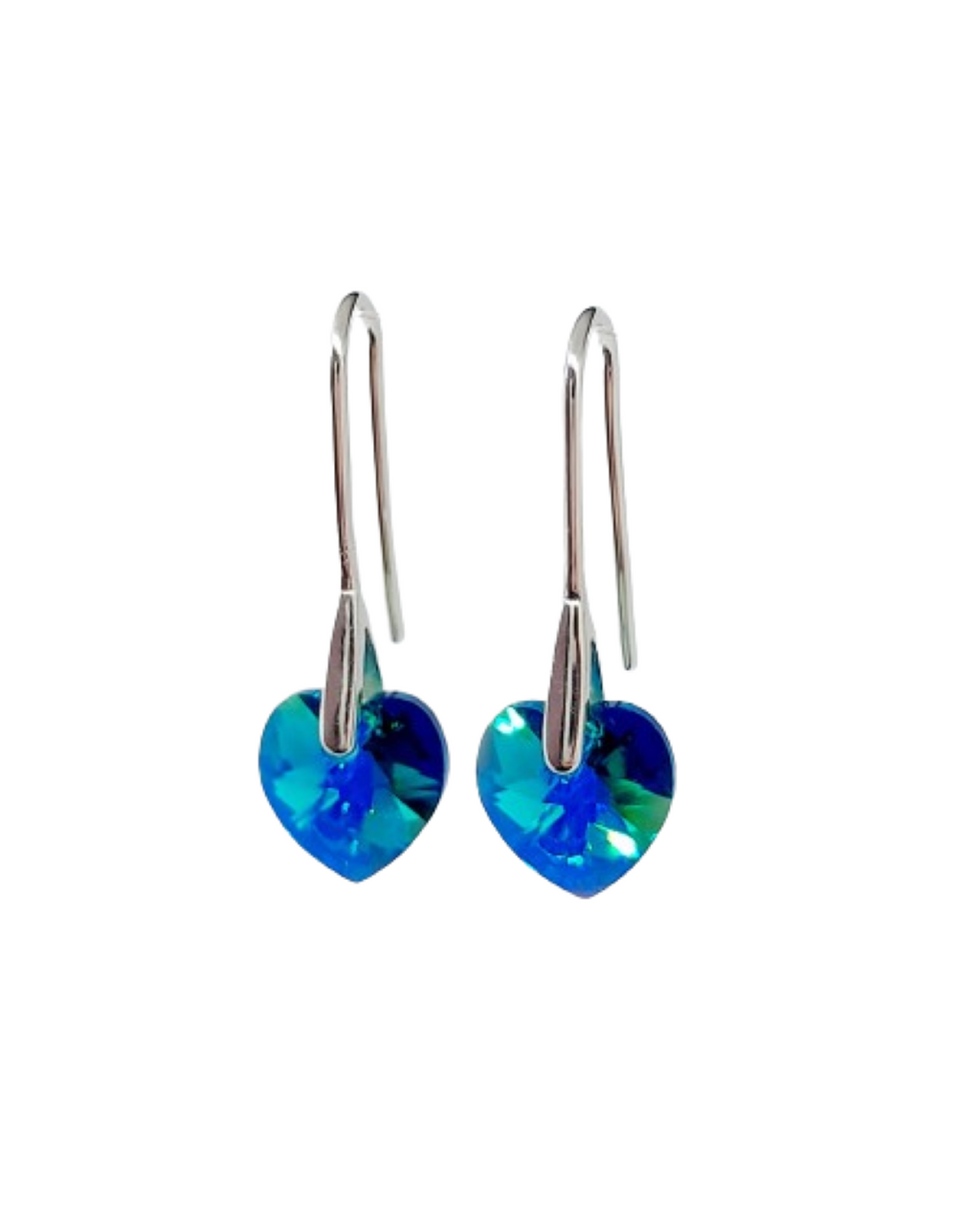 Aros corazón blue zircon cristal premium plata 925