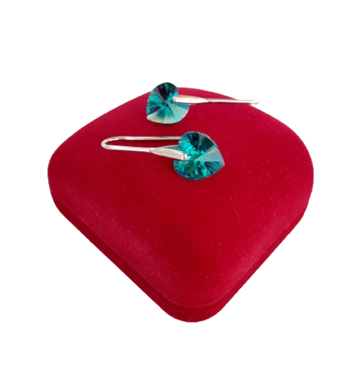 Aros corazón blue zircon cristal premium plata 925