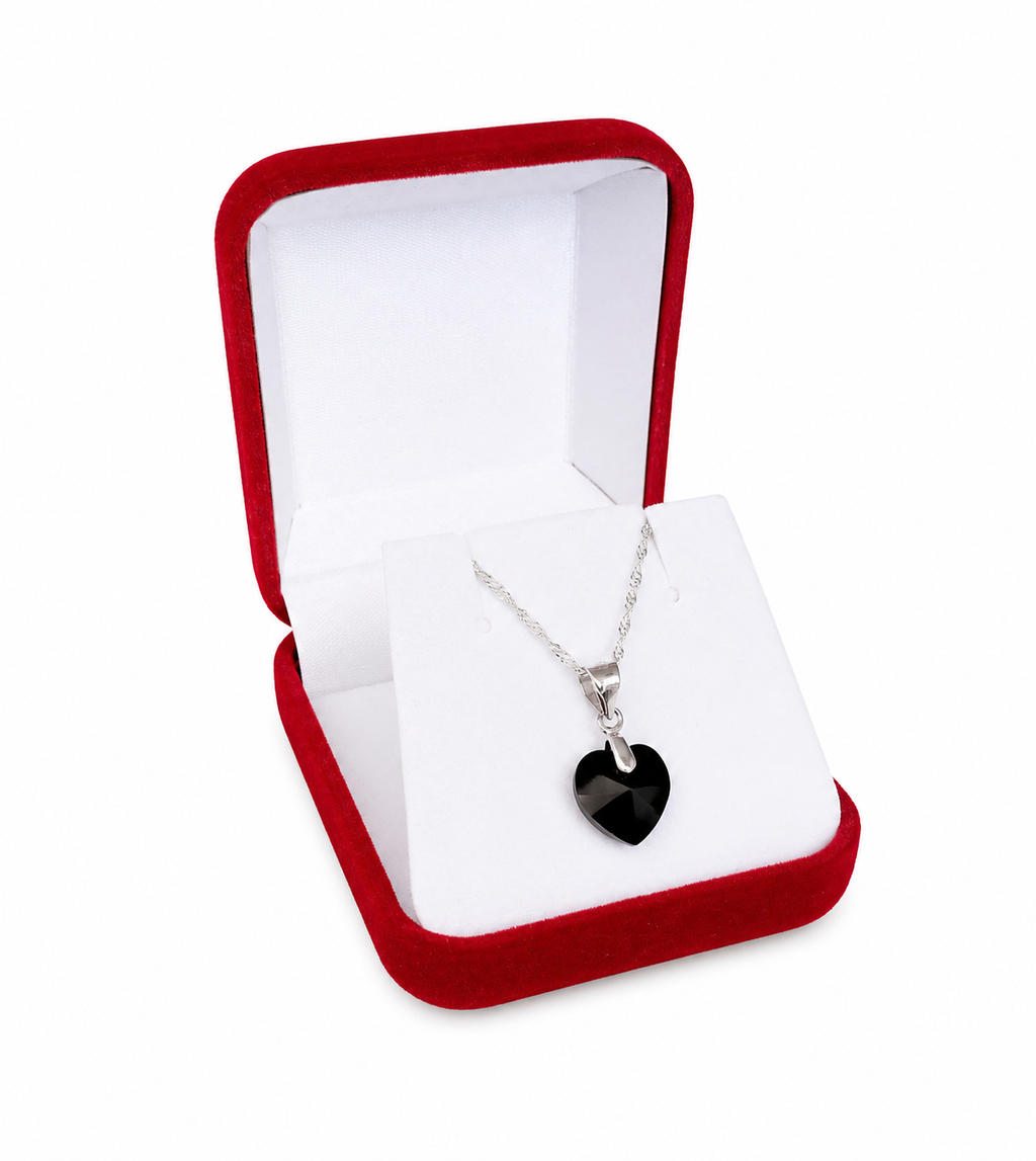 Collar de corazón negro de cristal regalo mujer