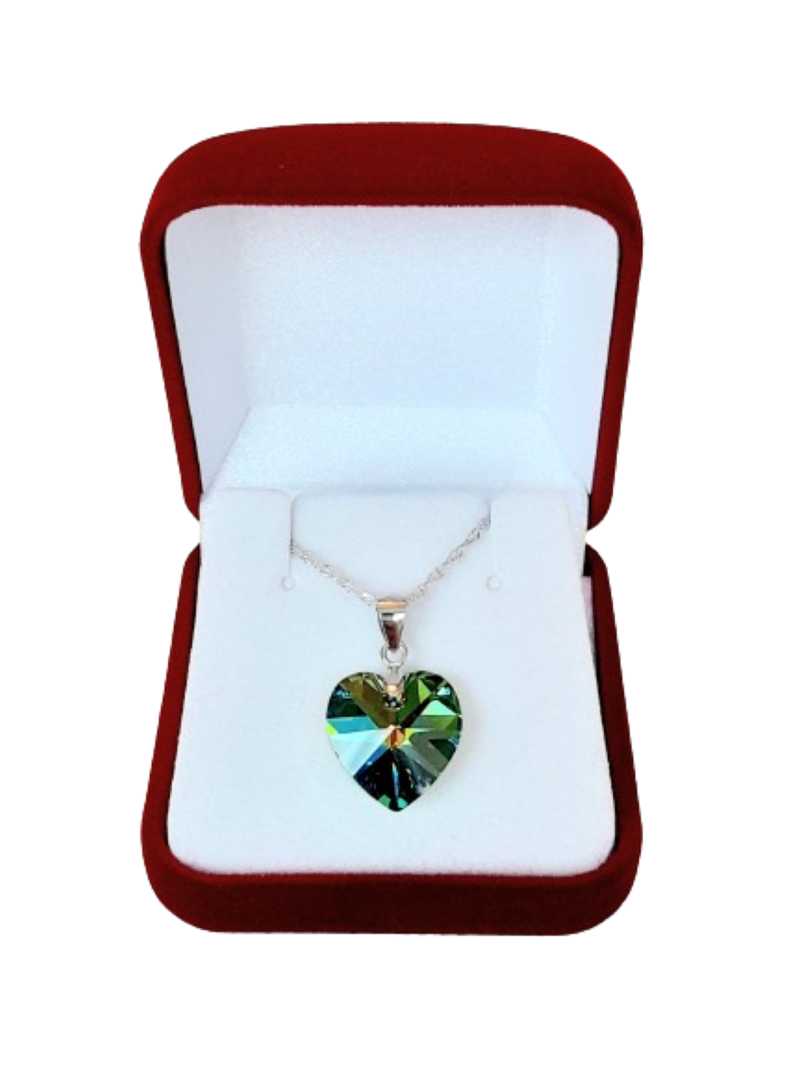 Collar de plata 925 y cristal austriaco verde tornasol