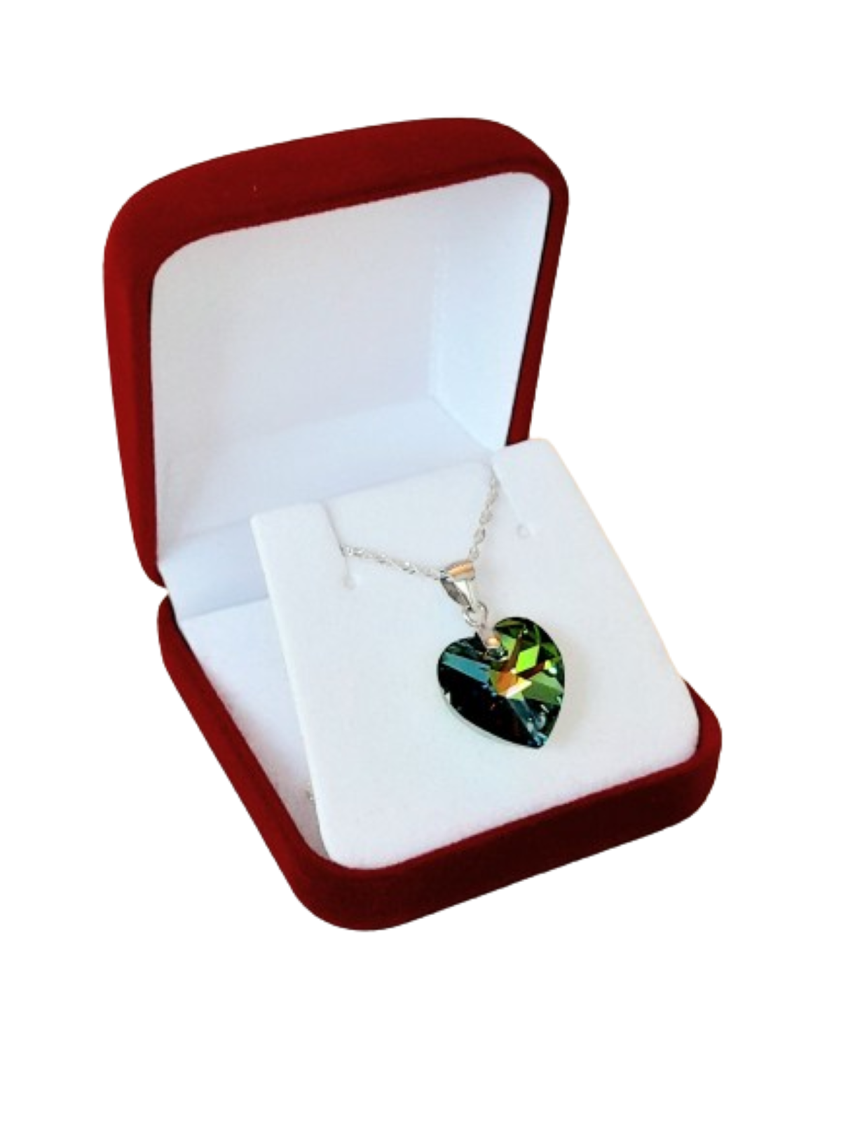 Collar de plata 925 y cristal austriaco verde tornasol
