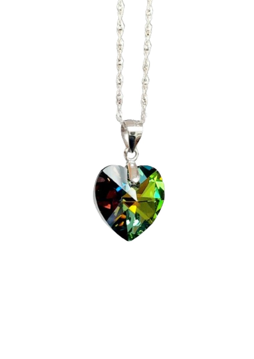 Collar de plata 925 y cristal austriaco verde tornasol
