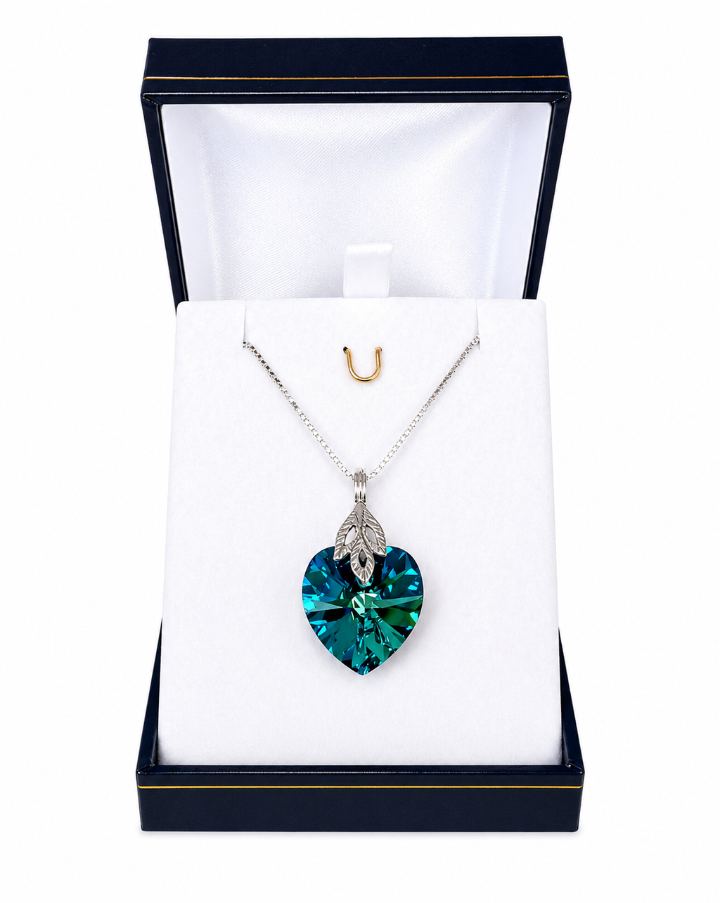 Collar Premium de corazón 18mm azul titanic plata 925