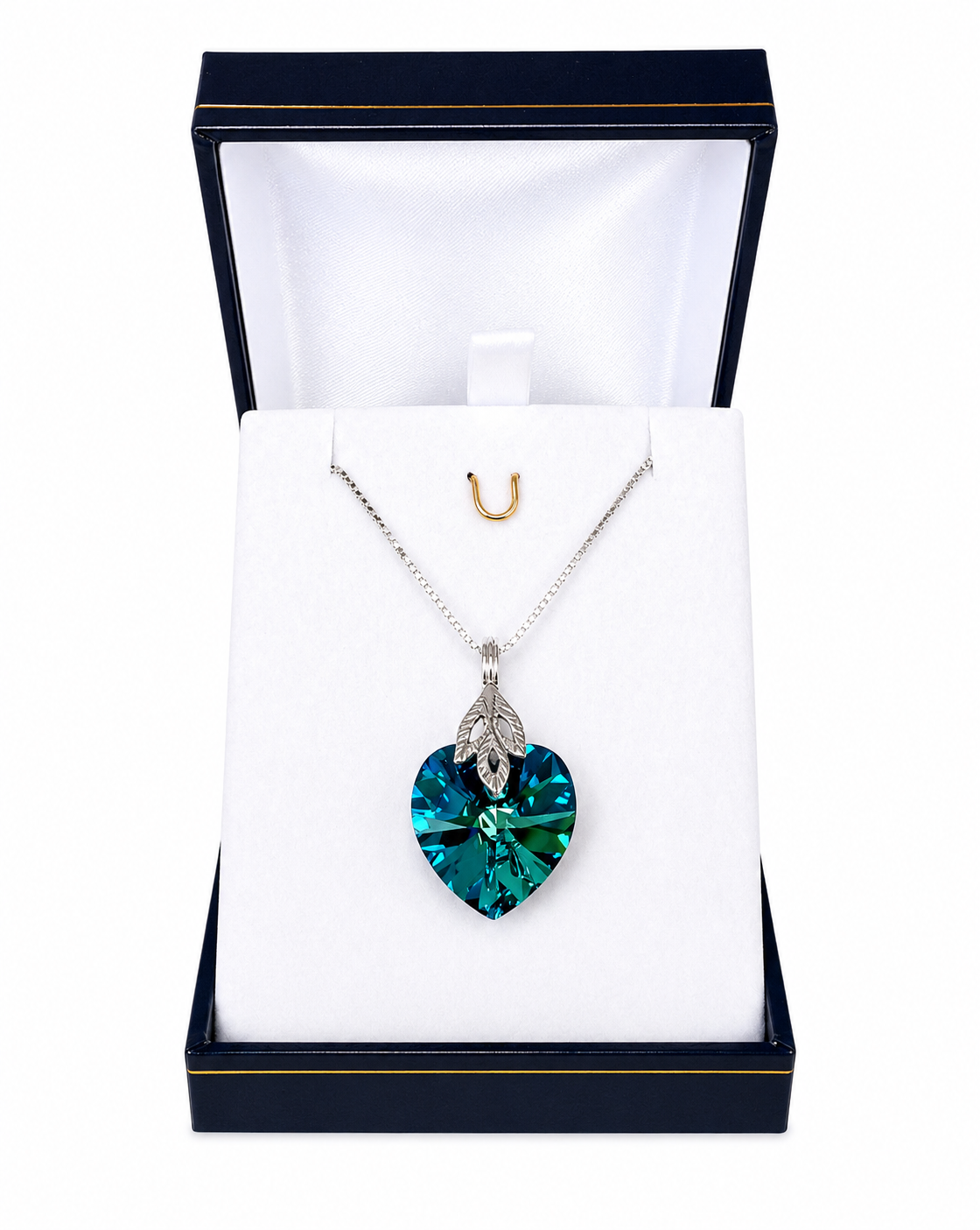 Collar Premium de corazón 18mm azul titanic plata 925