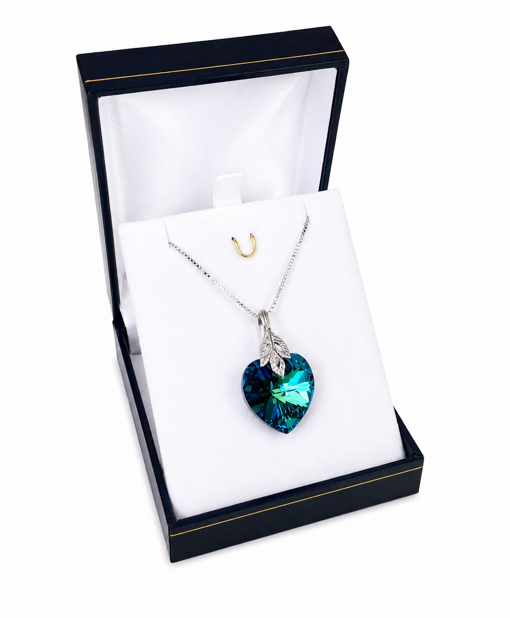Collar Premium de corazón 18mm azul titanic plata 925