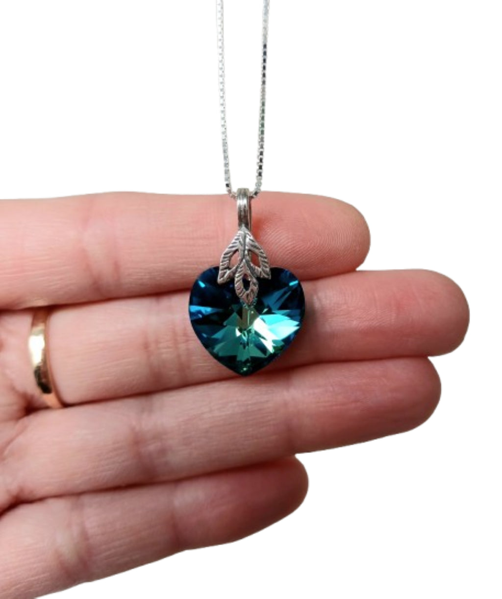 Collar Premium de corazón 18mm azul titanic plata 925
