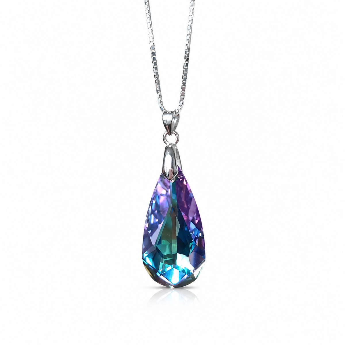 Collar Premium lágrima de cristal plata 925 con caja de regalo