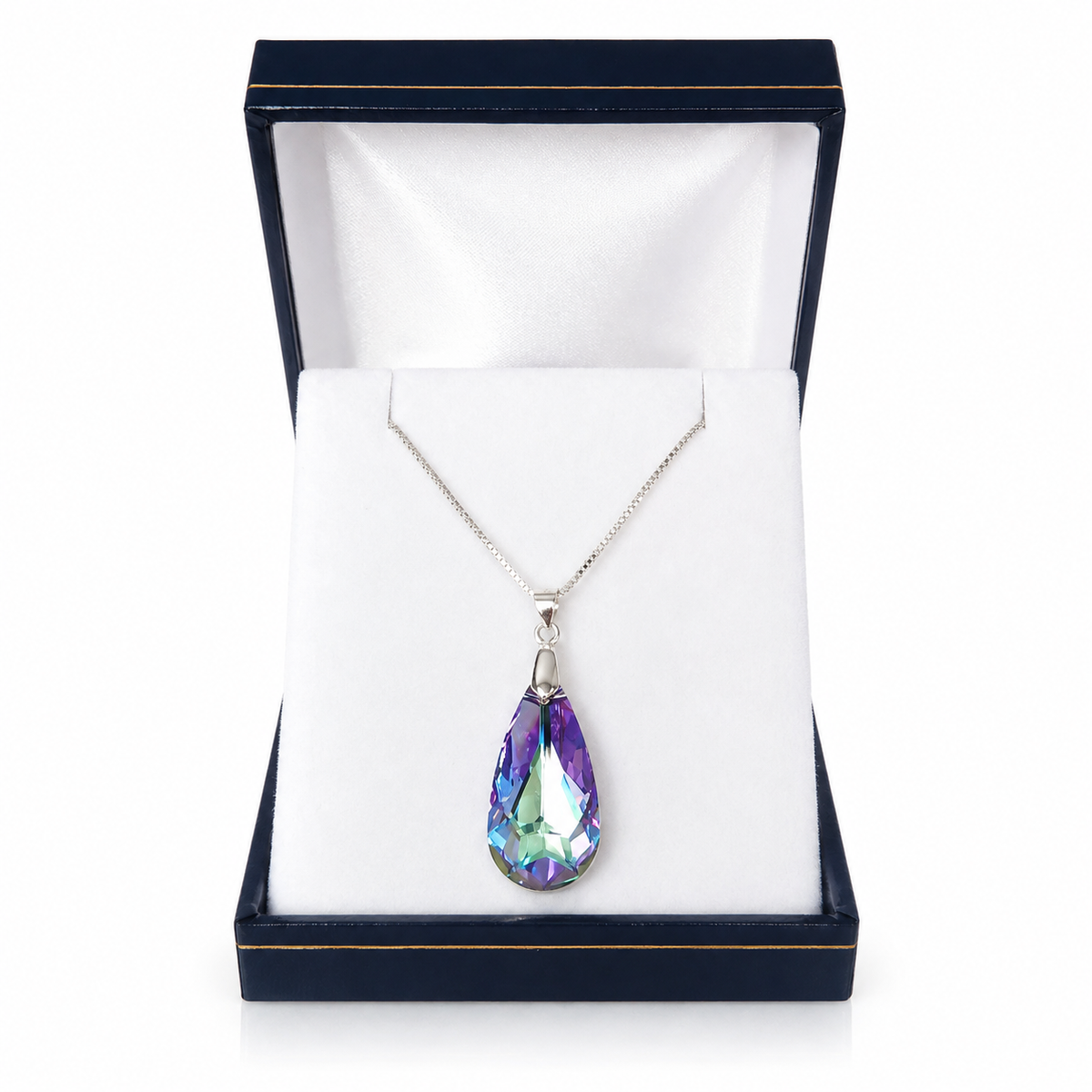 Collar Premium lágrima de cristal plata 925 con caja de regalo