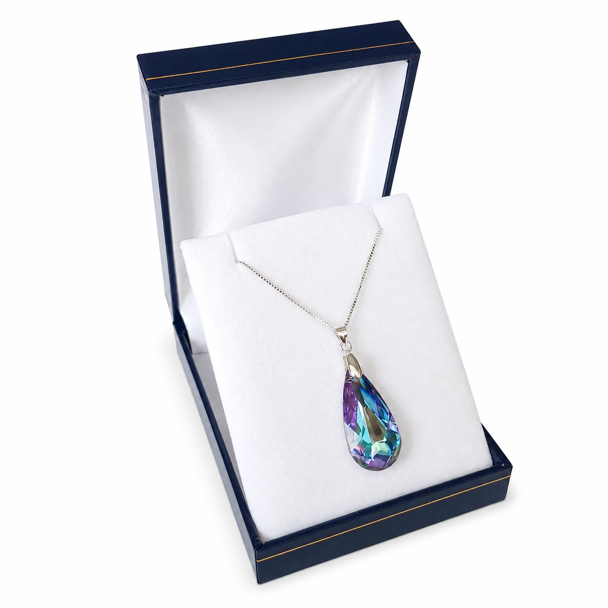 Collar Premium lágrima de cristal plata 925 con caja de regalo