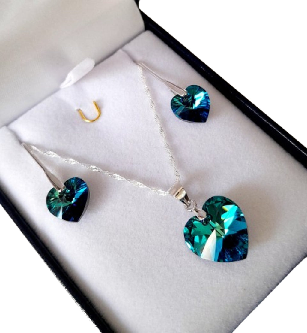 Conjunto de corazón titanic aros y collar de plata 925 regalo