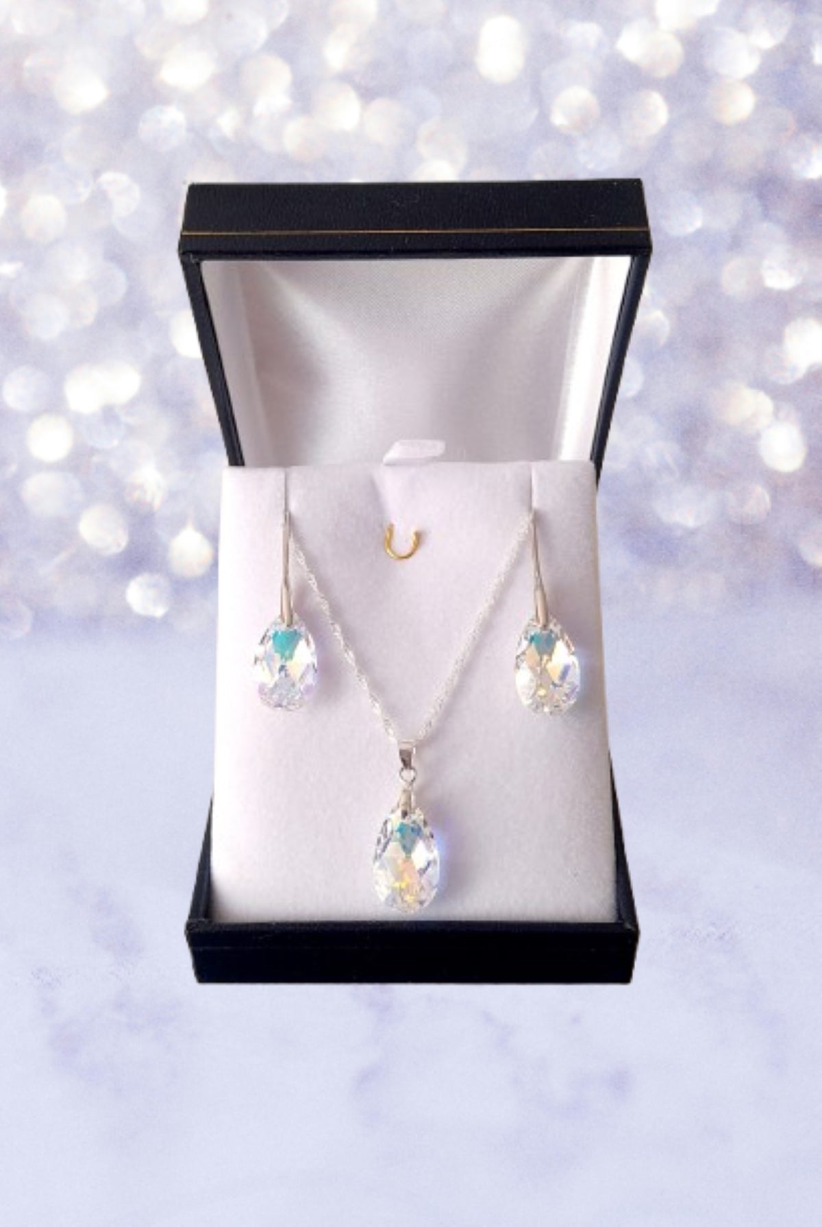 Conjunto gota tornasol de plata 925  y cristales austriacos