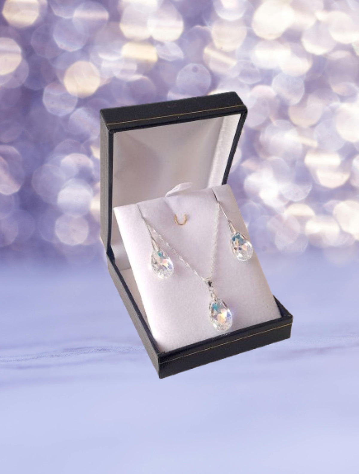 Conjunto gota tornasol de plata 925  y cristales austriacos