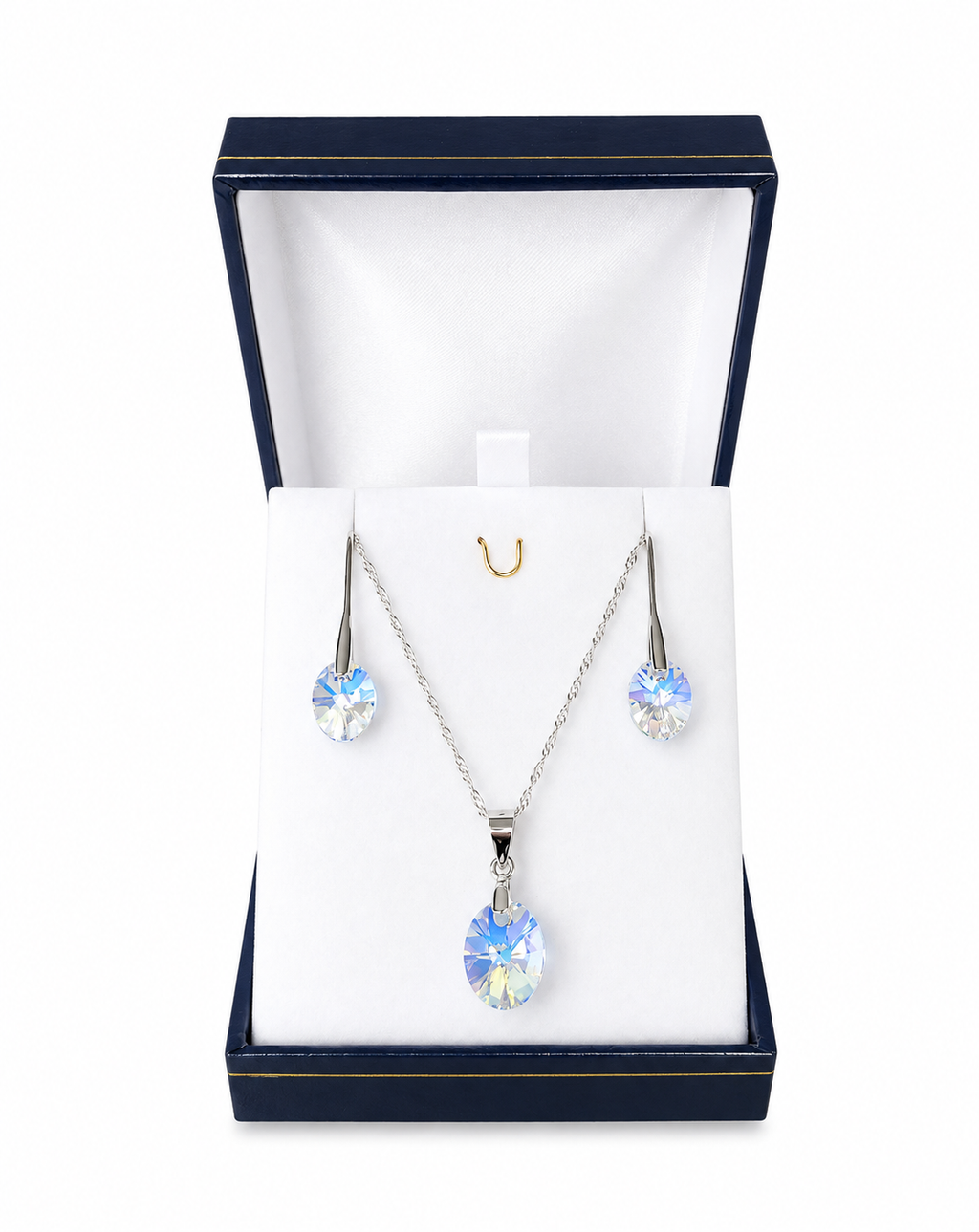 Conjunto de óvalo aros y collar de plata 925