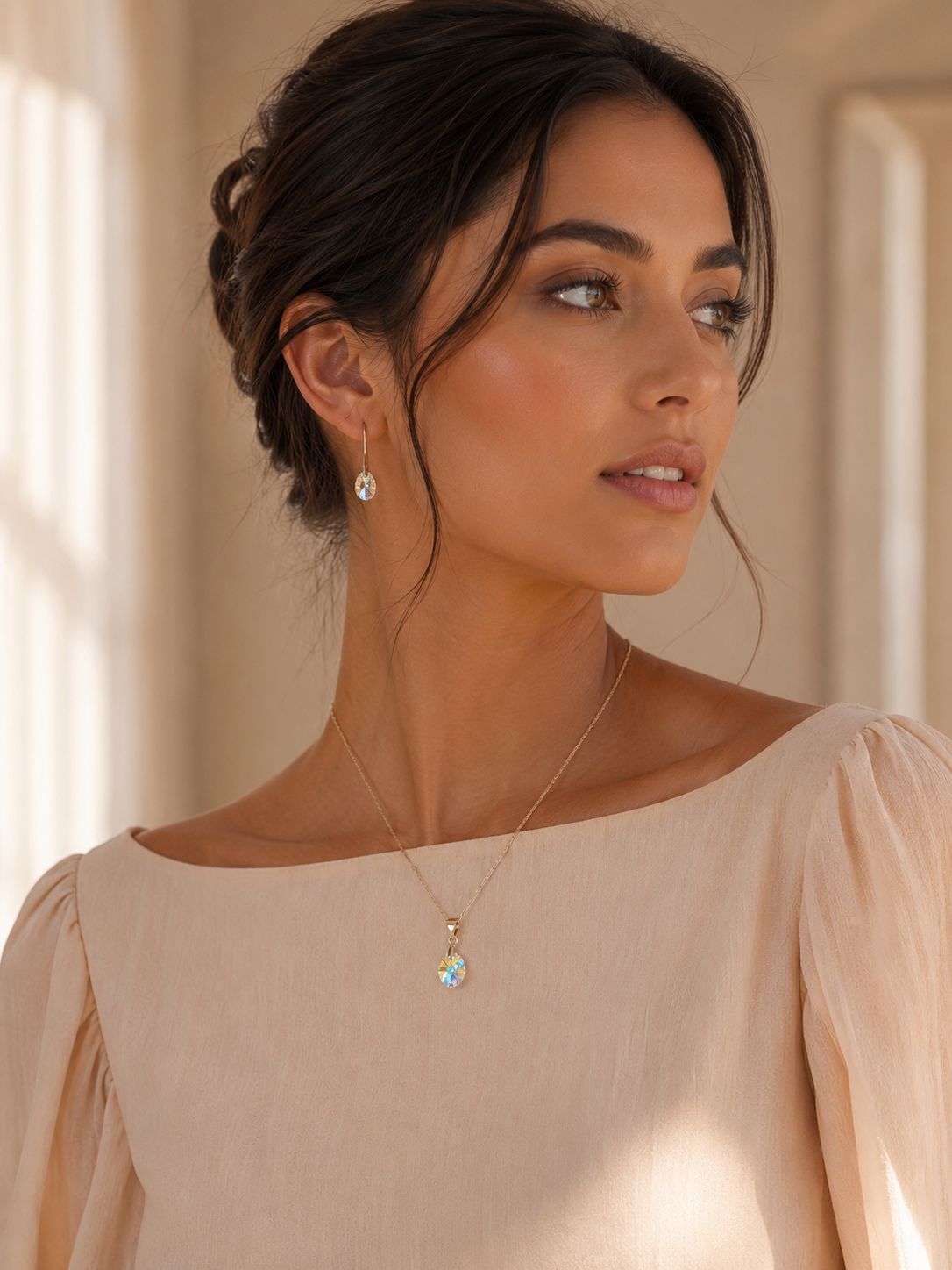Conjunto de óvalo aros y collar de plata 925
