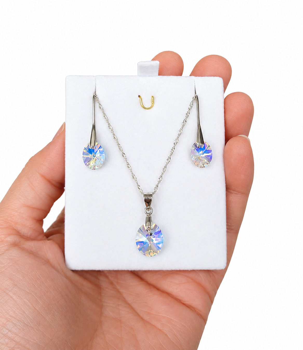 Conjunto de óvalo aros y collar de plata 925