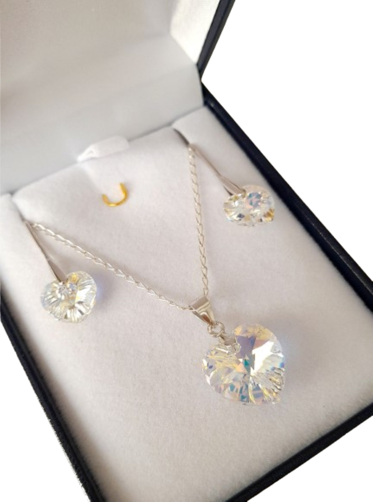 Conjunto de corazón aurora boreal aros y collar de plata 925 regalo