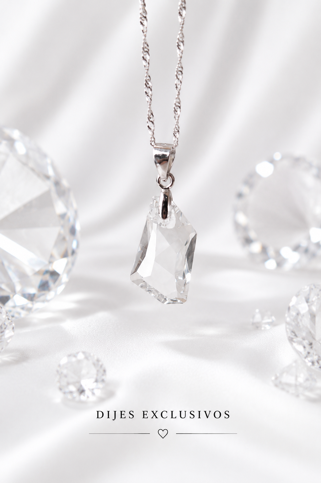 Dije de art crystal sin cadena 18mm transparente en plata 925