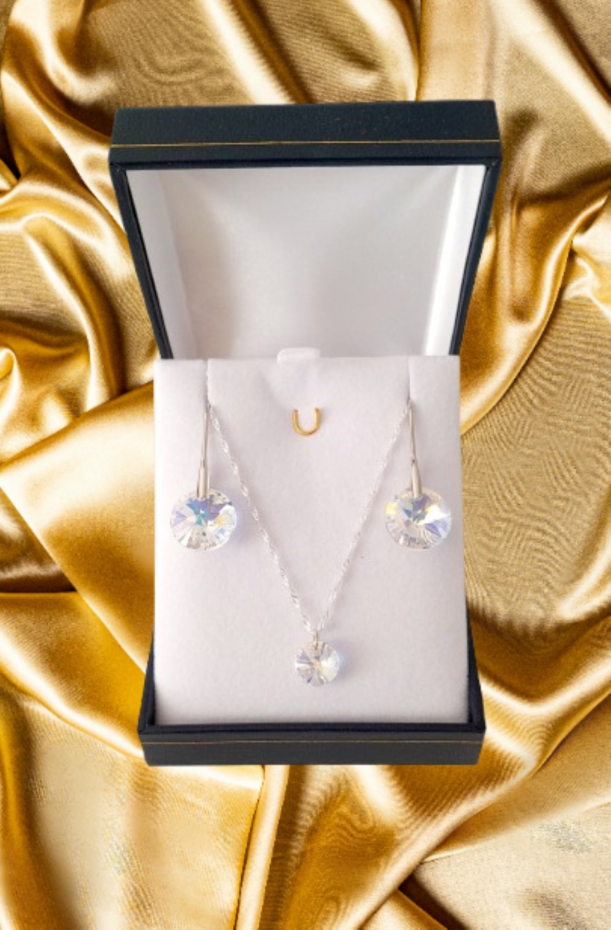 Conjunto punto de luz y aros xilion aurora boreal regalo elegante