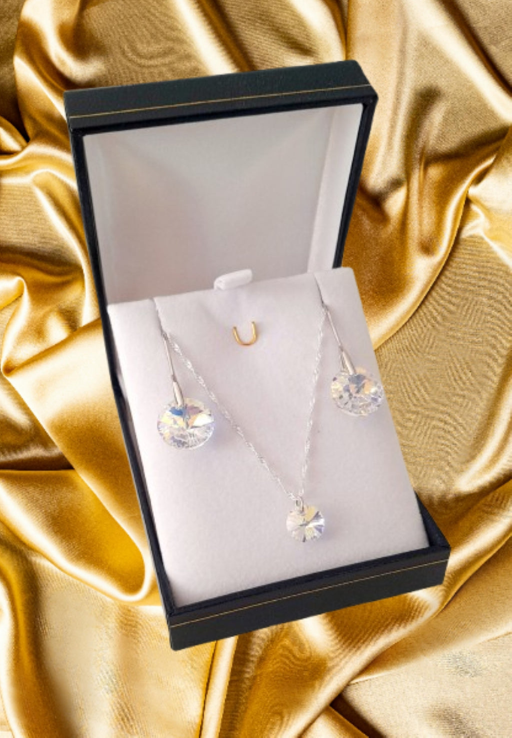 Conjunto punto de luz y aros xilion aurora boreal regalo elegante