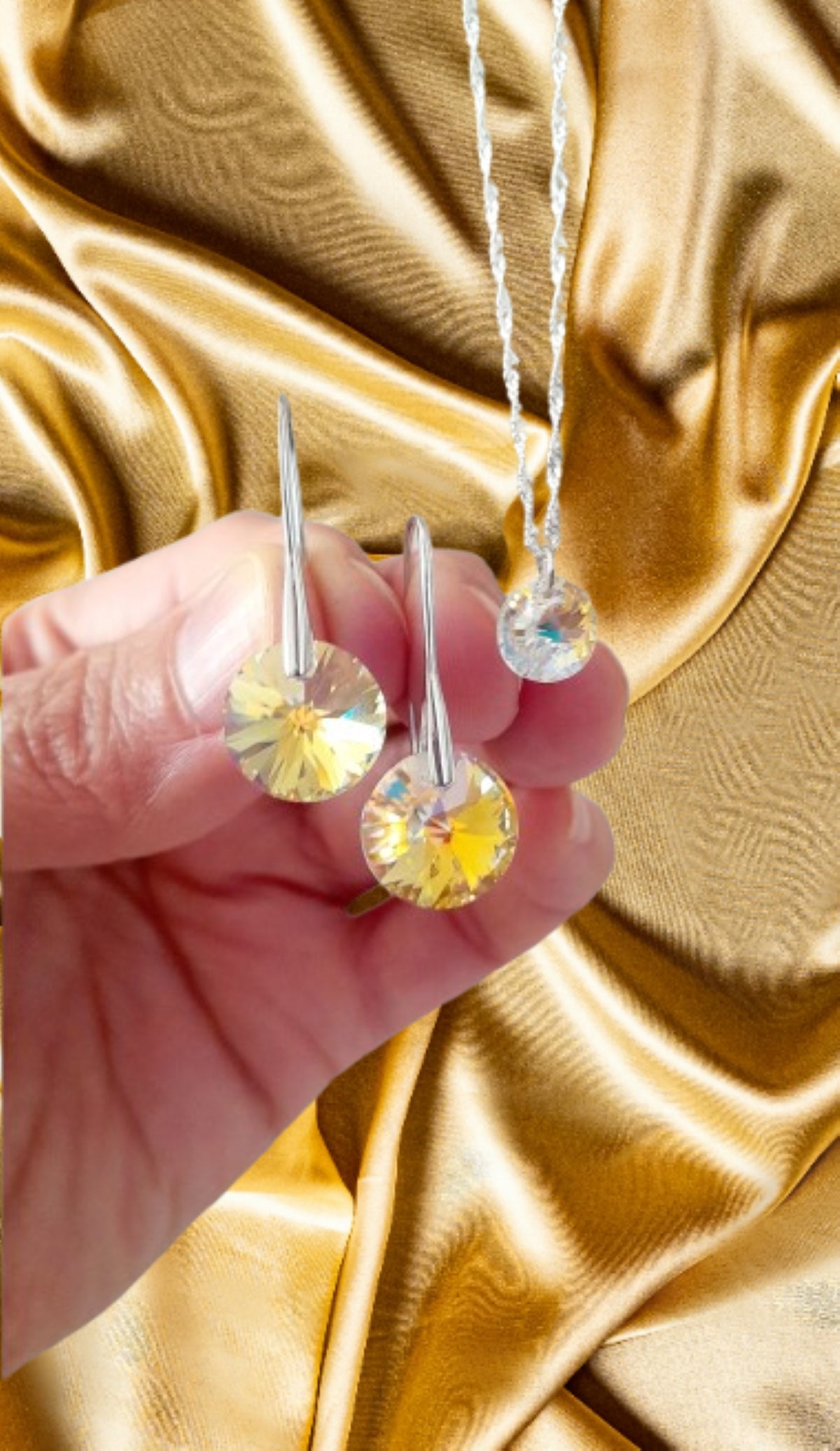 Conjunto punto de luz y aros xilion aurora boreal regalo elegante