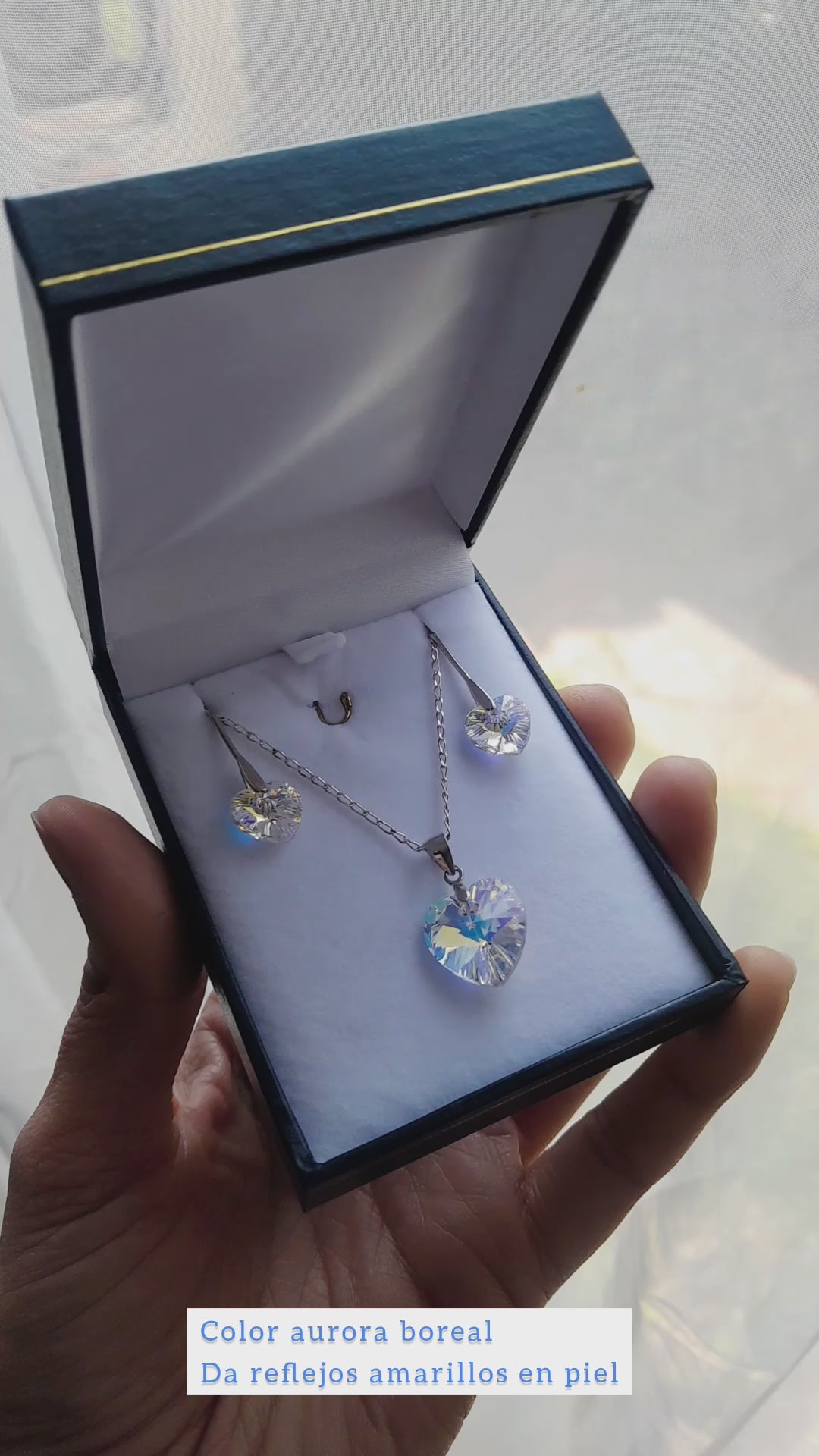 Conjunto de corazón aurora boreal aros y collar de plata 925 regalo