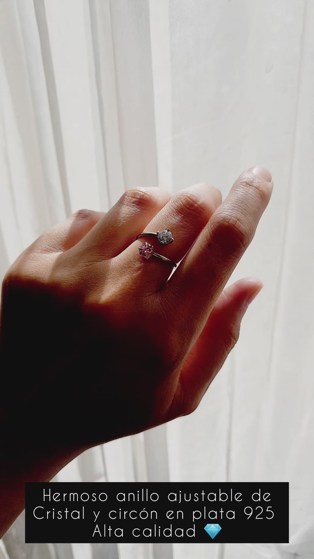 Anillo de plata 925 con cristal austriaco rosa romantic