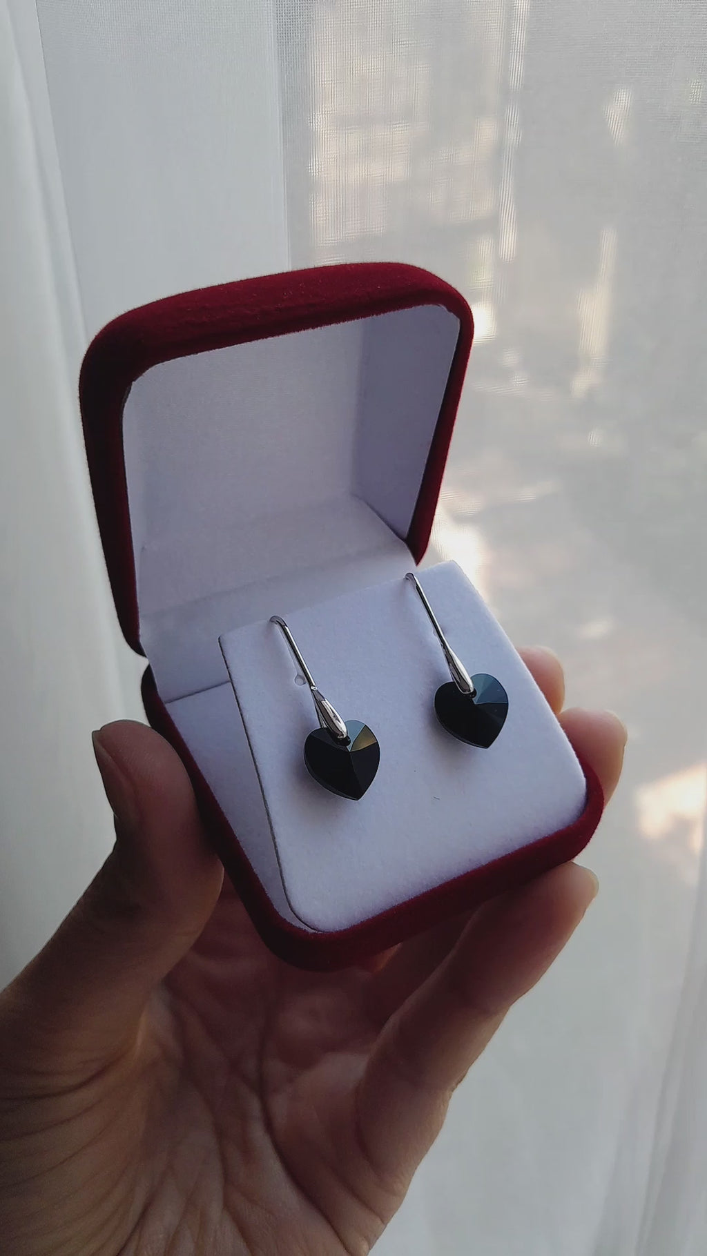 Pendientes heart black cristal austriaco y plata 925