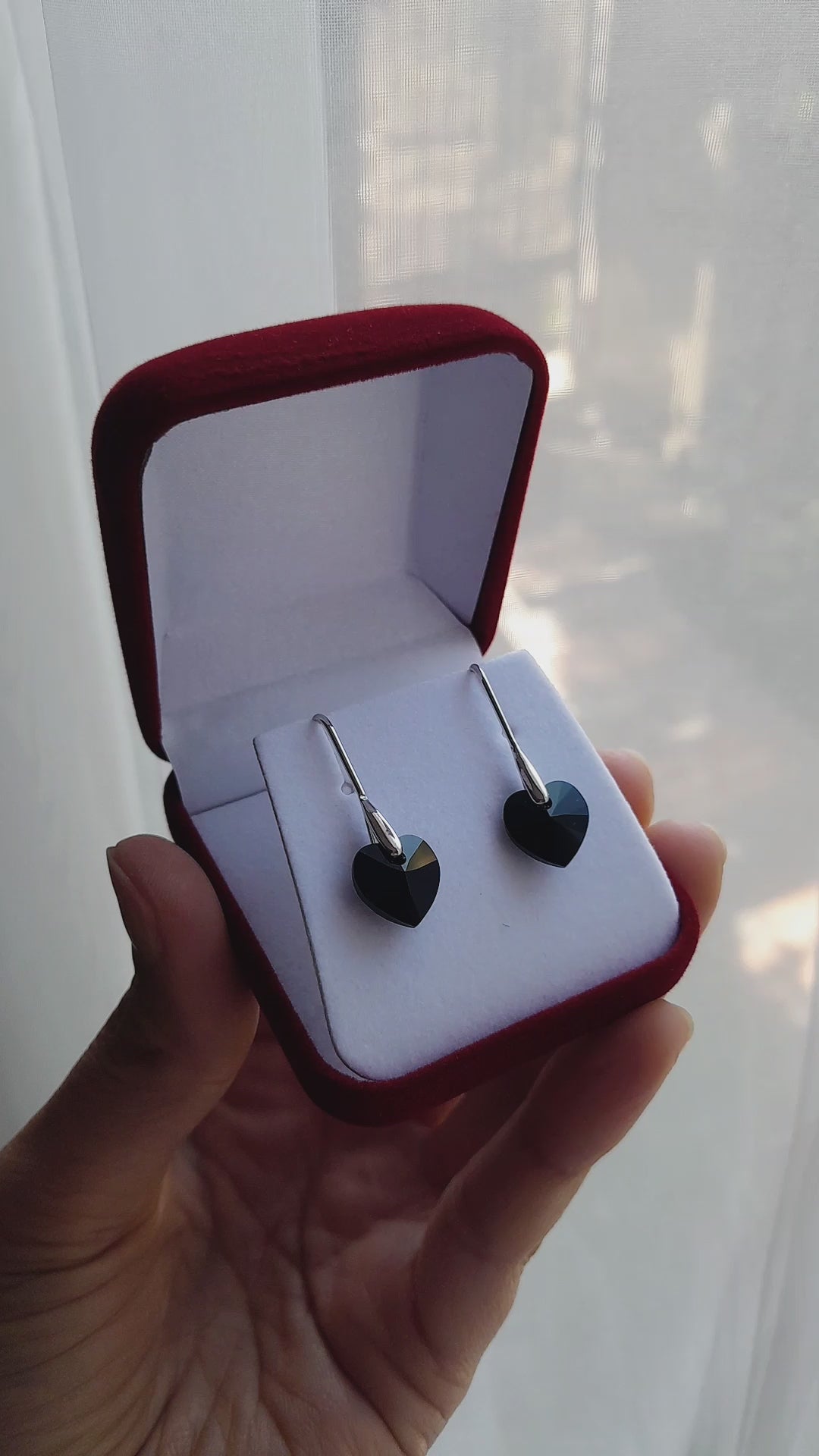 Pendientes heart black cristal austriaco y plata 925