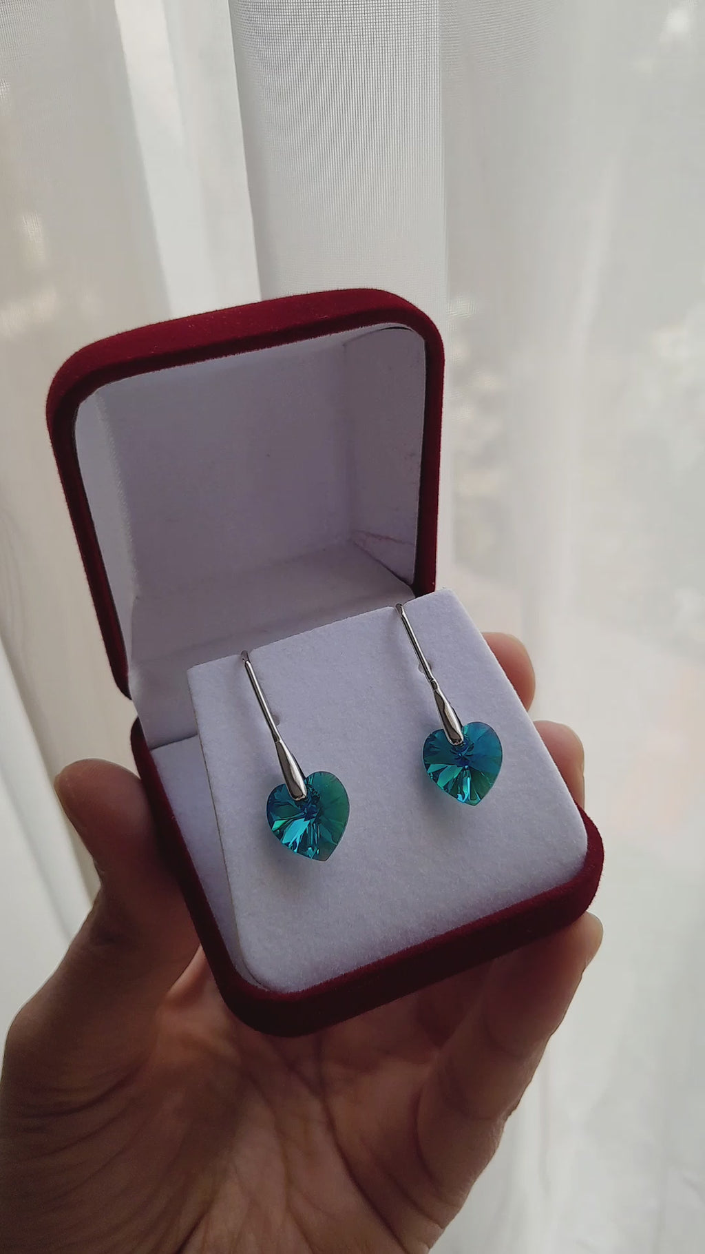 Aros corazón blue zircon cristal premium plata 925