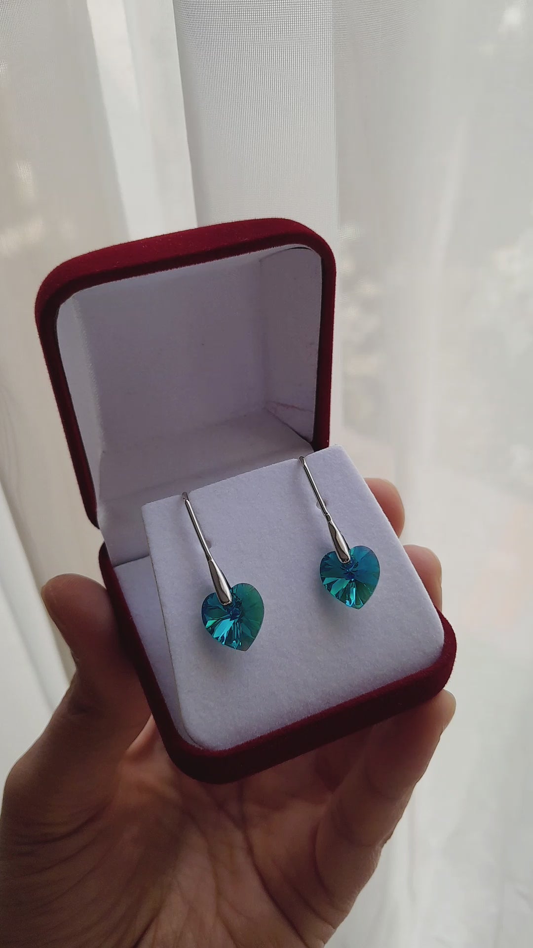 Aros corazón blue zircon cristal premium plata 925