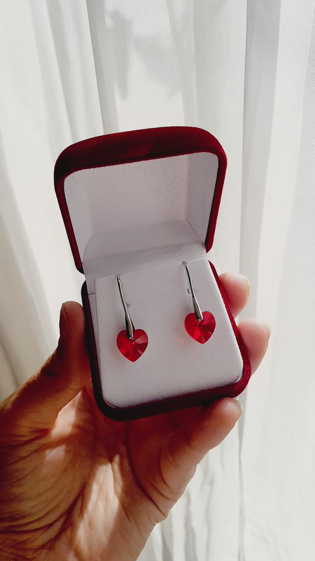 Pendientes corazón rojo san valentín cristal austriaco y plata 925