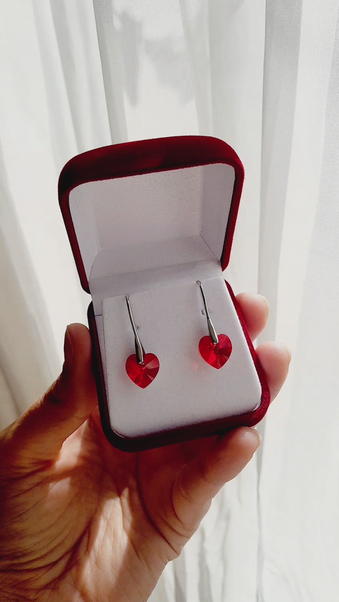 Pendientes corazón rojo san valentín cristal austriaco y plata 925